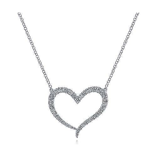 14K White Gold Open Heart Diamond Pendant Necklace NK5265W45JJ