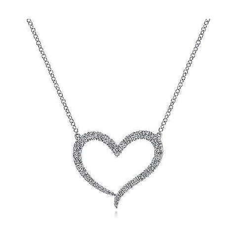 Large Filigree Style Diamond Heart Necklace in 18K White Gold – A.J. Martin
