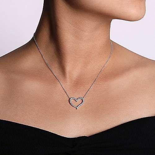 14K White Gold Open Heart Diamond Pendant Necklace NK5265W45JJ