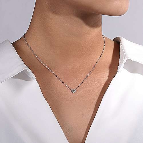 14K White Gold Pav Diamond Pendant Heart Necklace NK5450W45JJ