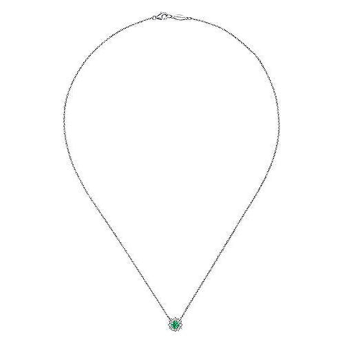 18" 14K White Gold Round Emerald and Diamond Halo Pendant Necklace NK3950W45EA