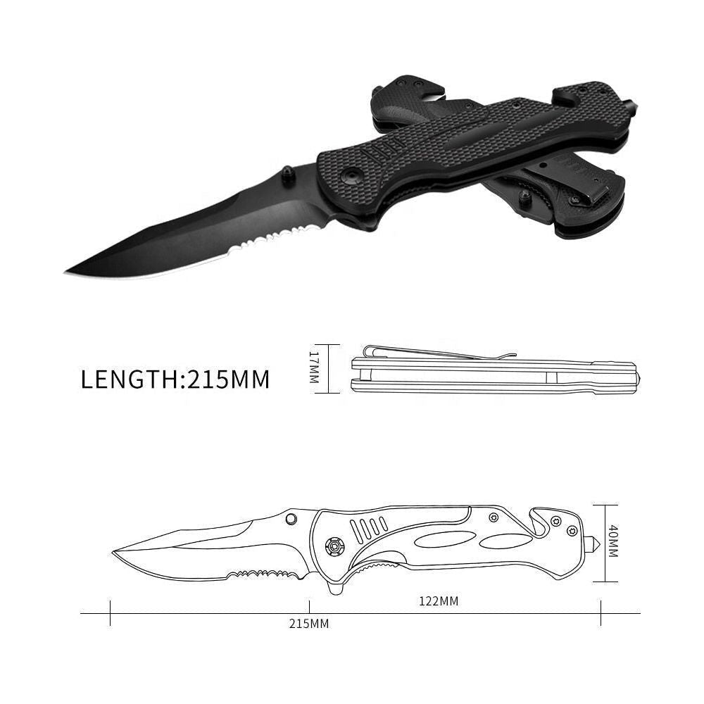 Tactical Stainless Steel Knife, Engraved & Personalized , Seat Belt Cutter, Window Breaker, Saw Blade, Survival Knife TBLKNIFE