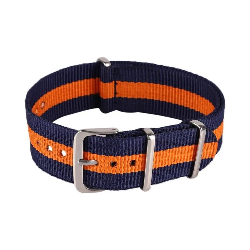 Striped Navy Blue/Orange 18MM Nylon Watch Strap QJ1670LOL18