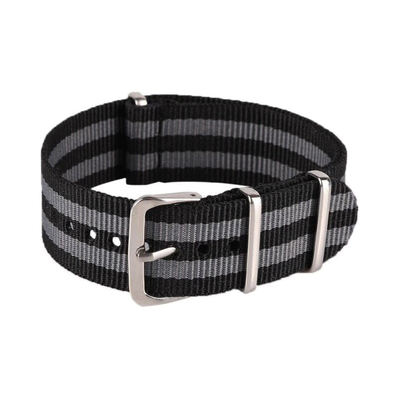 Striped Gray/Black 22MM Nylon Watch Strap QJ1670BH22