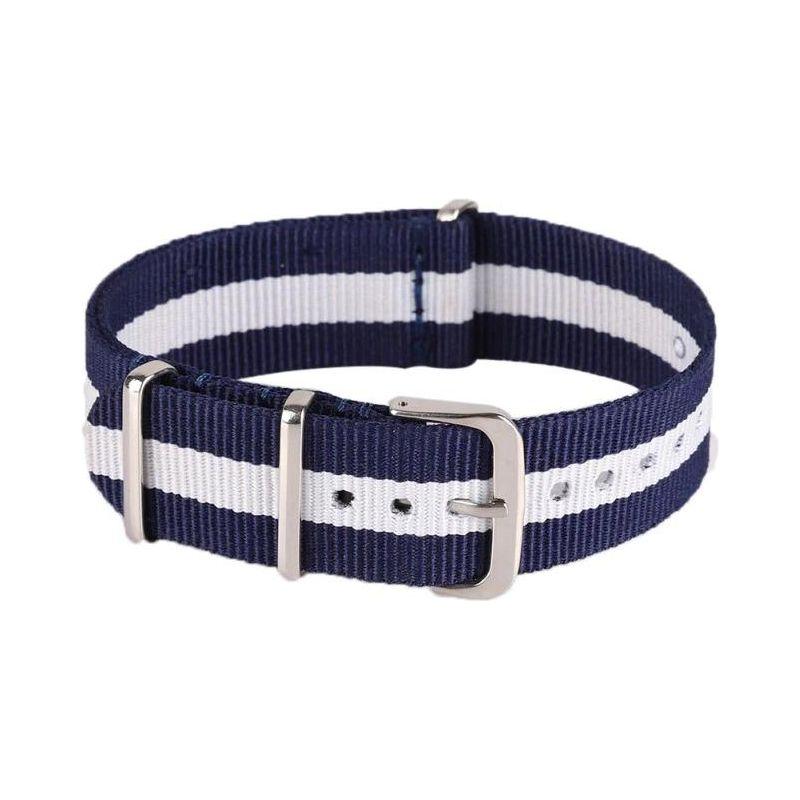 Striped Navy Blue/White 18MM Nylon Watch Strap QJ1670LWL18