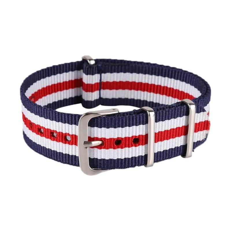 Striped Blue/Red/White 22MM Nylon Watch Strap QJ1670LW22