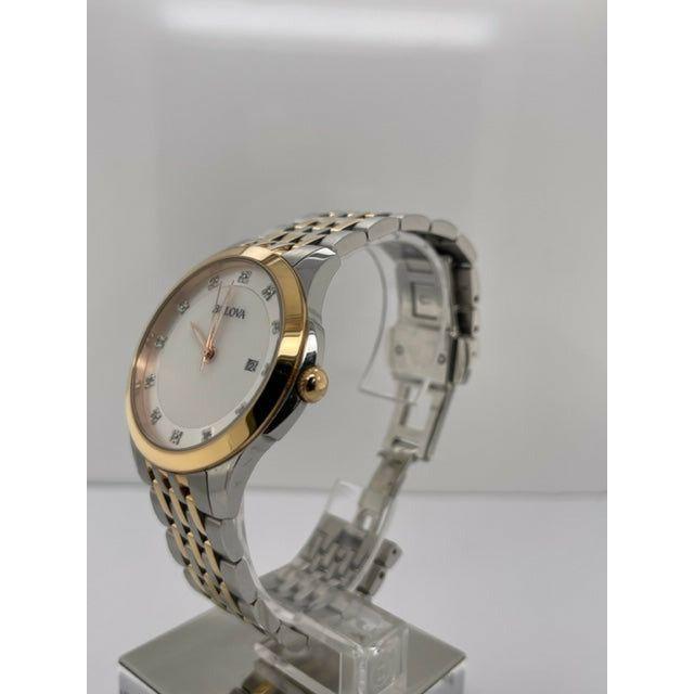 Bulova Ladies Classics Diamond White Mother of Pearl Dial Two Tone Bracelet Watch 98P162