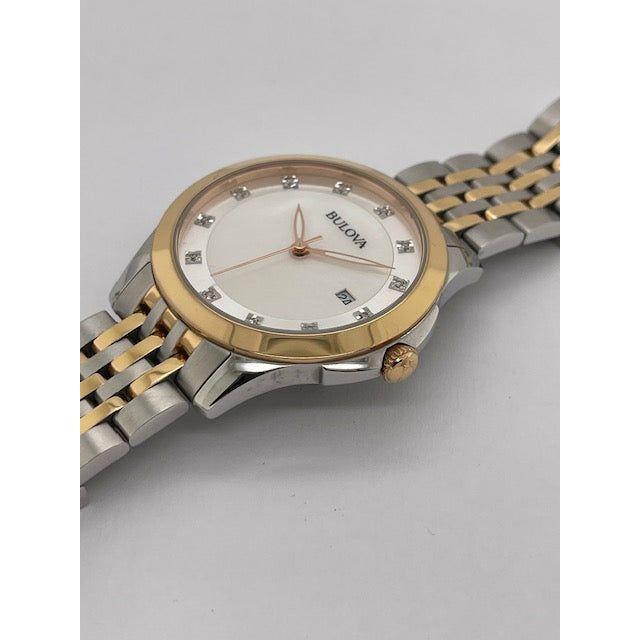 Bulova Ladies Classics Diamond White Mother of Pearl Dial Two Tone Bracelet Watch 98P162