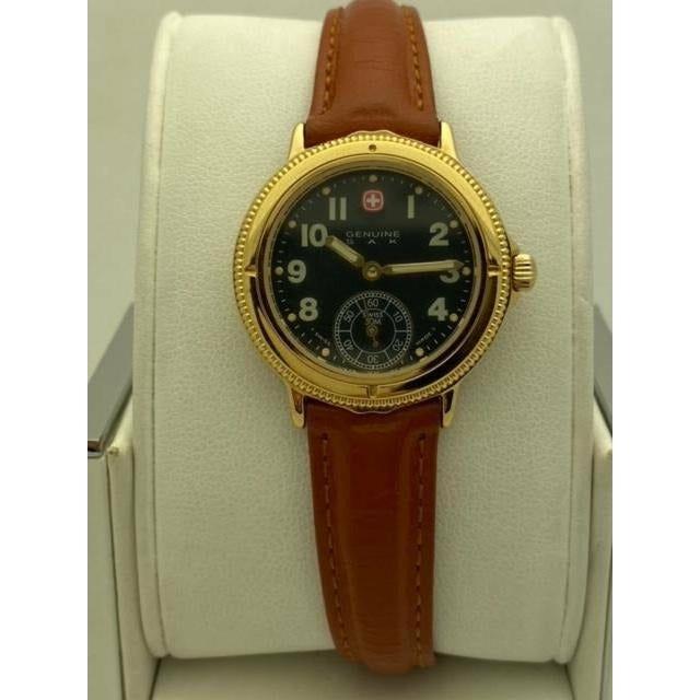 Wenger Genuine SAK Ladies Black Dial Brown Leather Strap Watch 176.0624