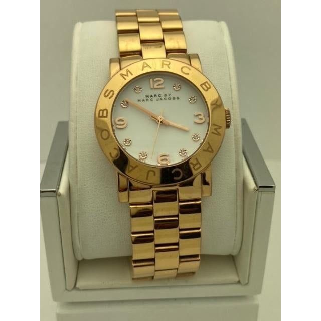 Marc Jacobs Ladies White Dial Rose Gold Stainless Steel Strap Quartz Watch MBM3077
