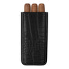 Black Alligator Pattern Leather Cigar Carry Case for 3 Cigars