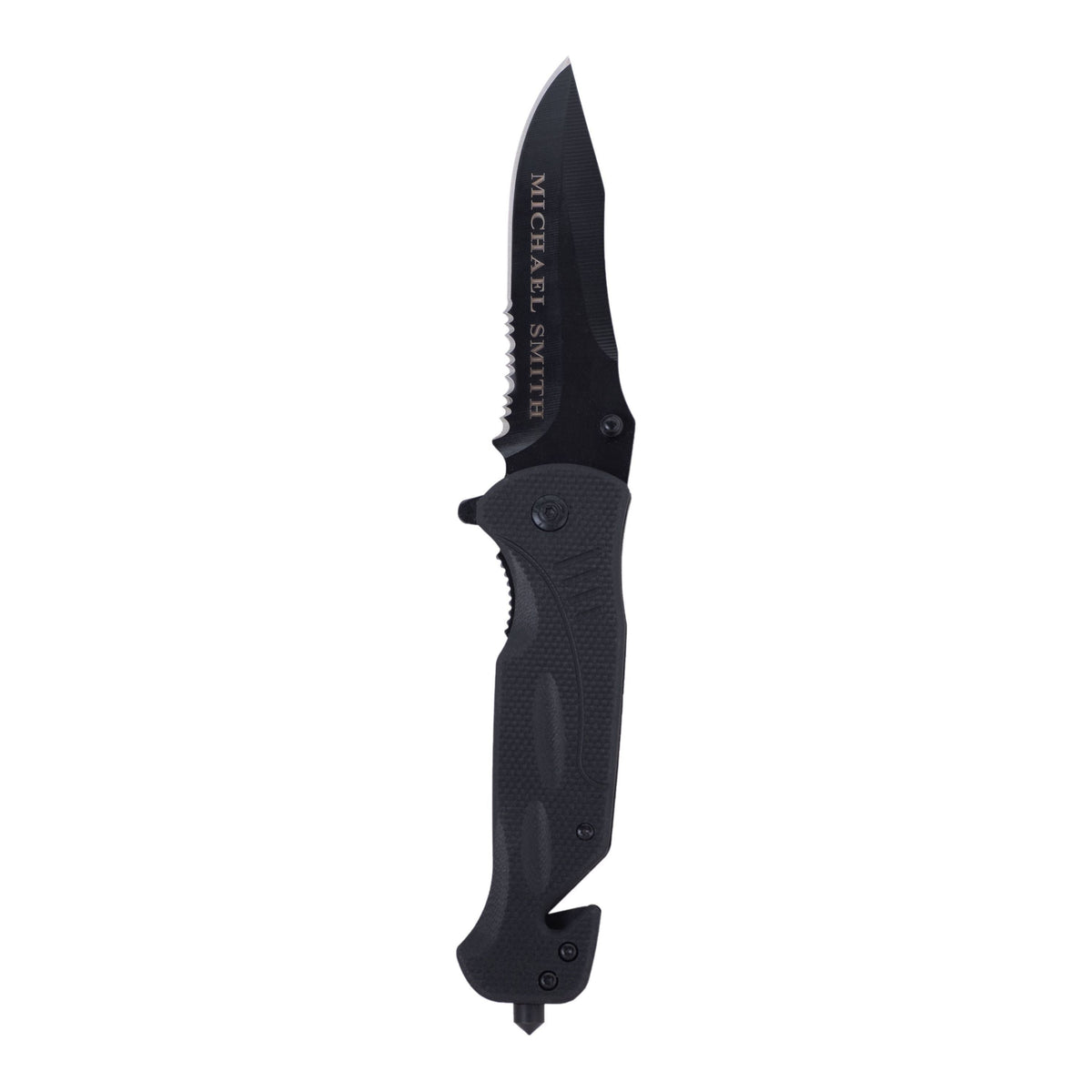 Tactical Stainless Steel Knife, Engraved & Personalized , Seat Belt Cutter, Window Breaker, Saw Blade, Survival Knife TBLKNIFE