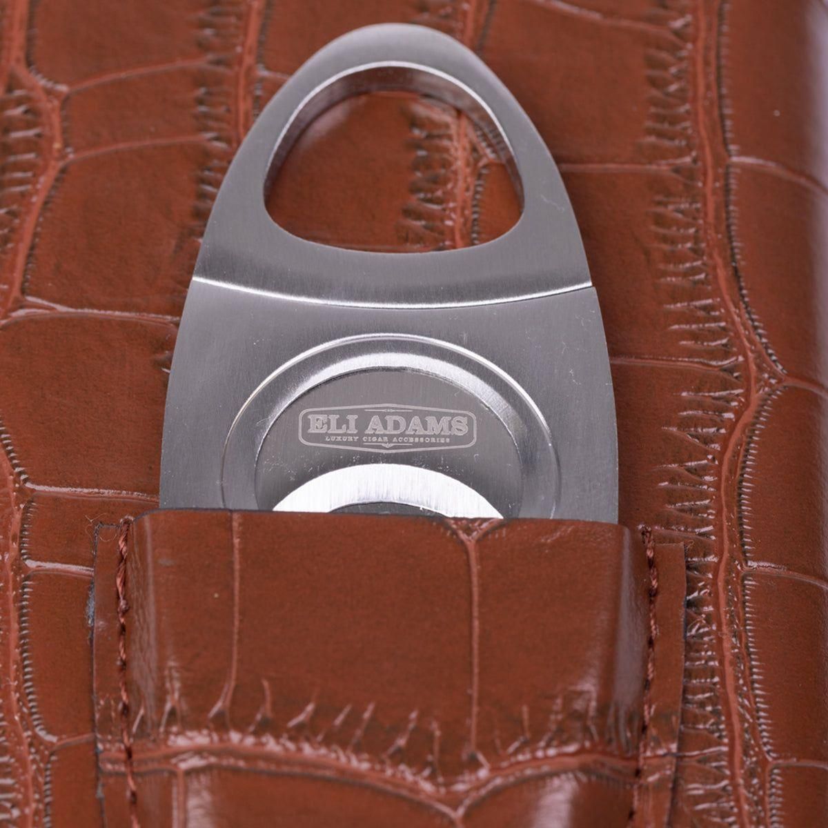 Brown Alligator Pattern Leather Cigar Carry Case for 3 Cigars