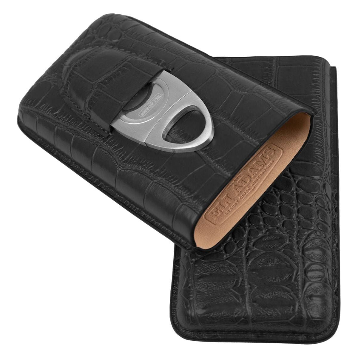 Black Alligator Pattern Leather Cigar Carry Case for 3 Cigars