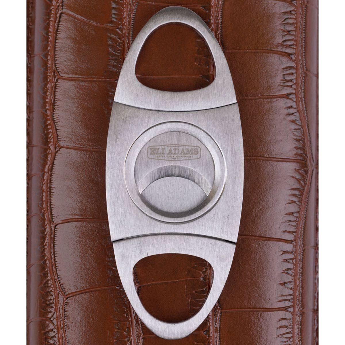 Brown Alligator Pattern Leather Cigar Carry Case for 3 Cigars