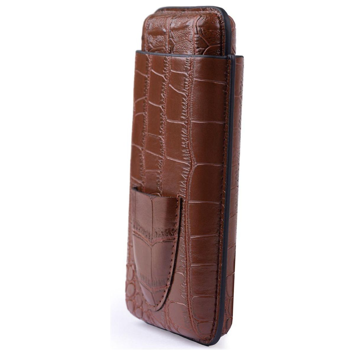 Brown Alligator Pattern Leather Cigar Carry Case for 3 Cigars