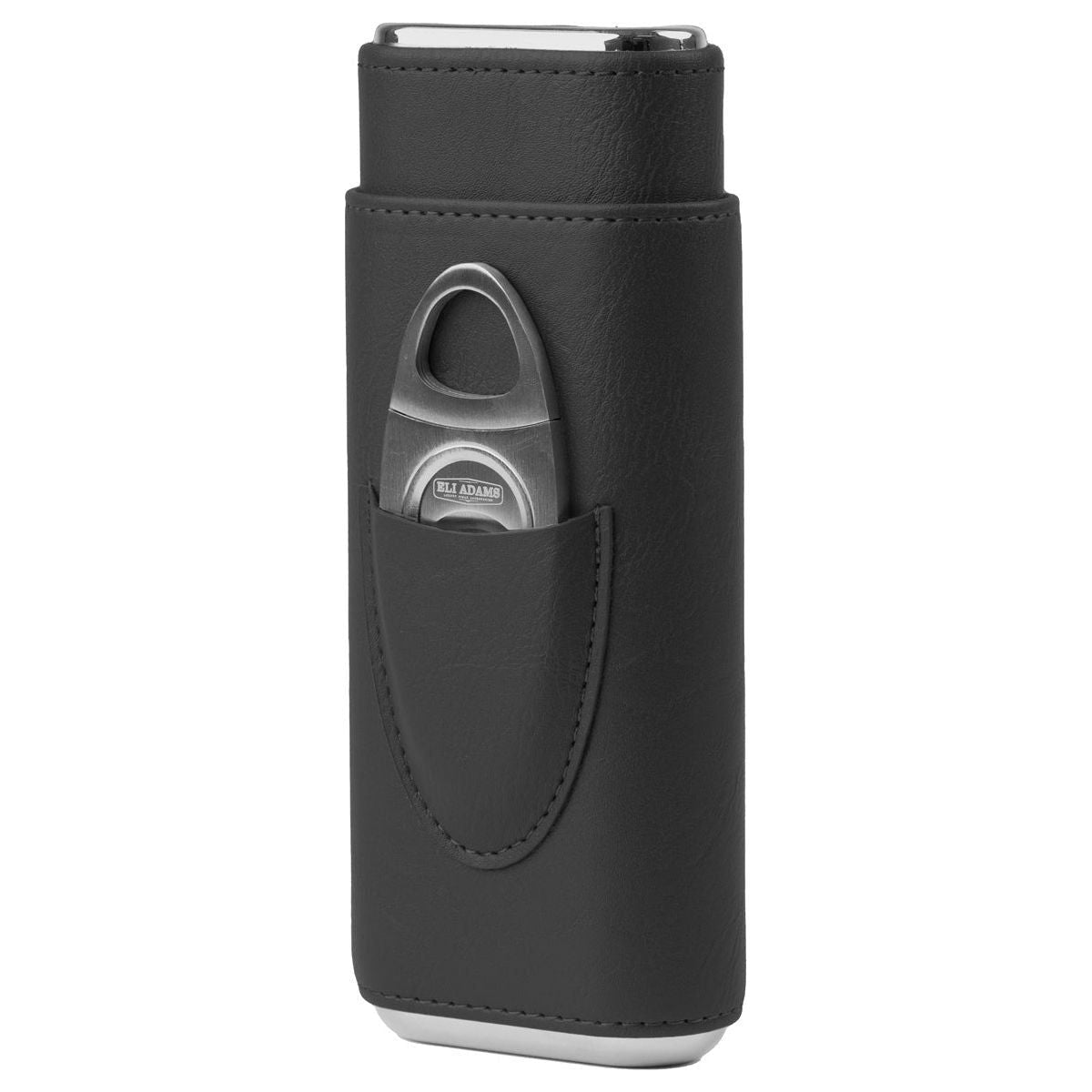 Black Flat Pattern Leather Cigar Carry Case for 3 Cigars