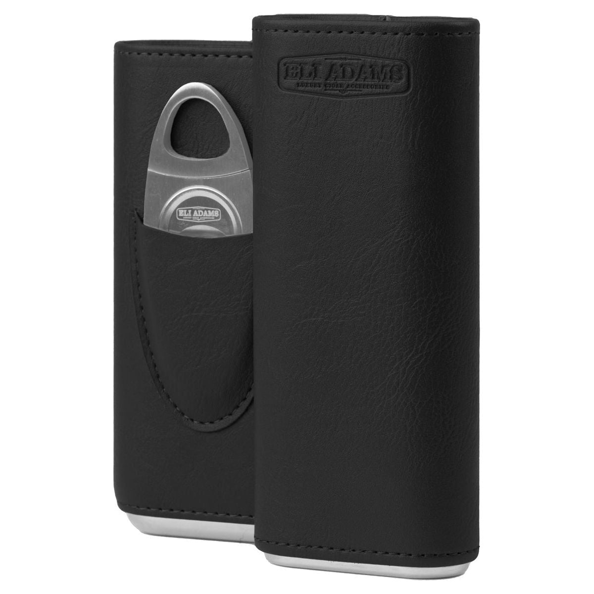 Black Flat Pattern Leather Cigar Carry Case for 3 Cigars