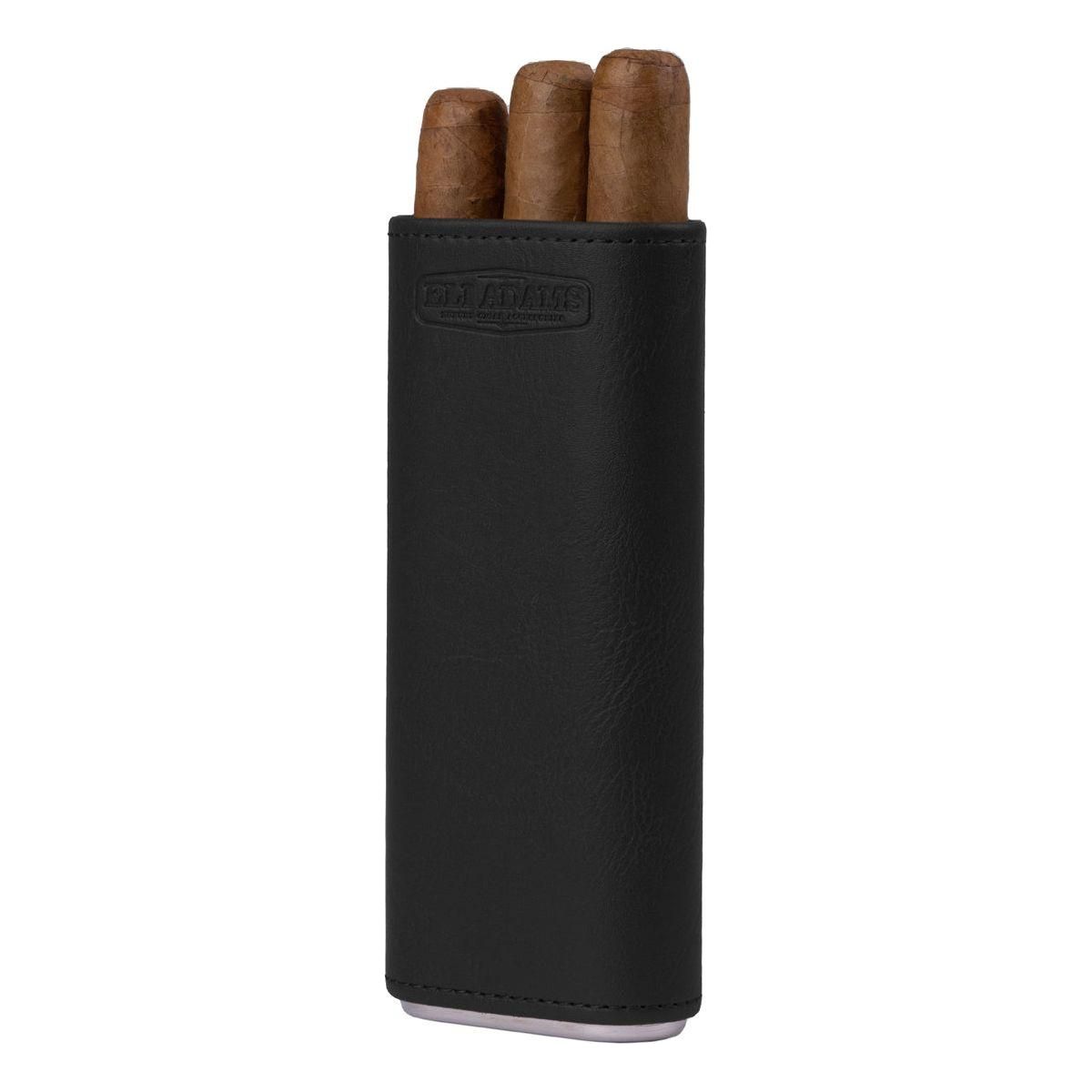 Black Flat Pattern Leather Cigar Carry Case for 3 Cigars
