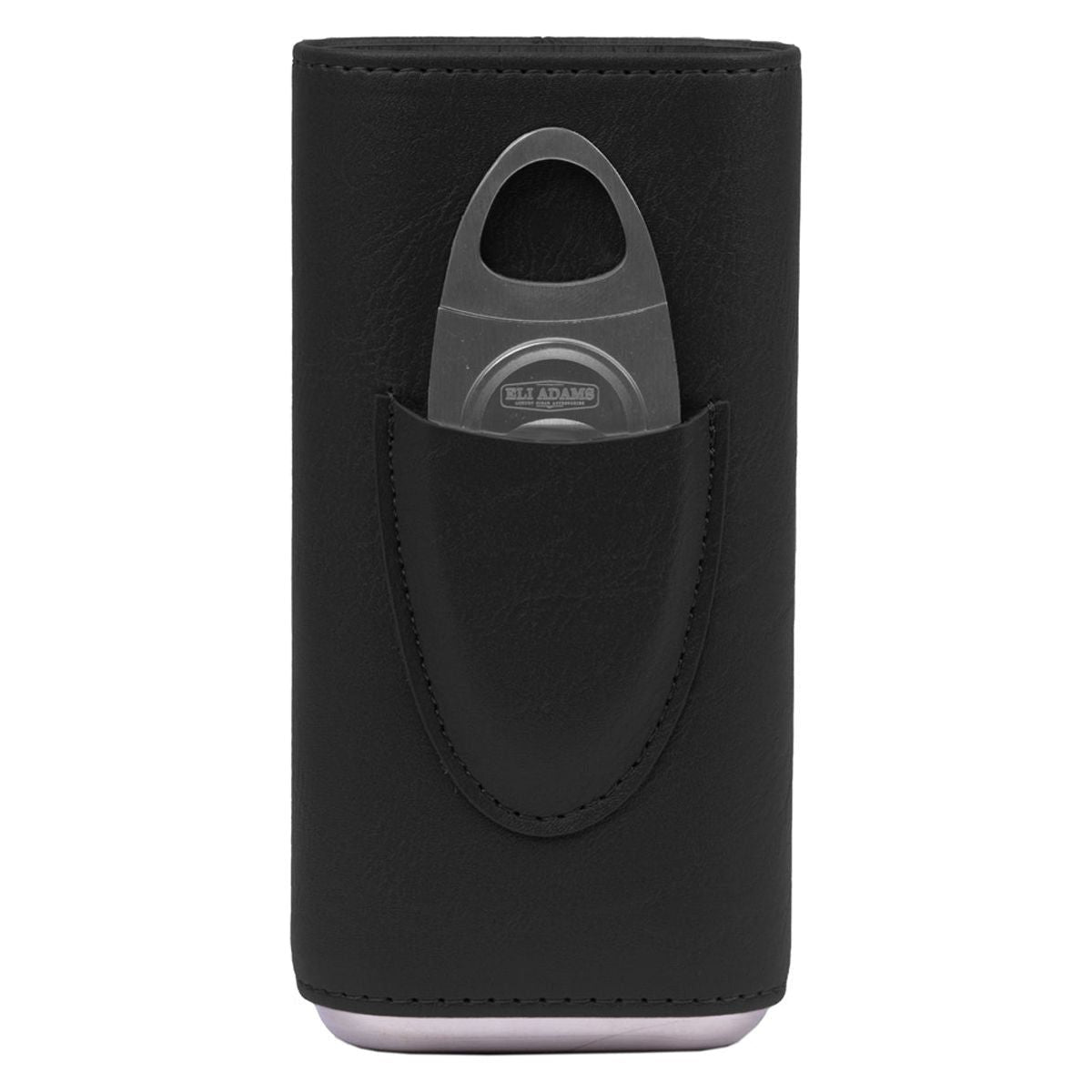 Black Flat Pattern Leather Cigar Carry Case for 3 Cigars