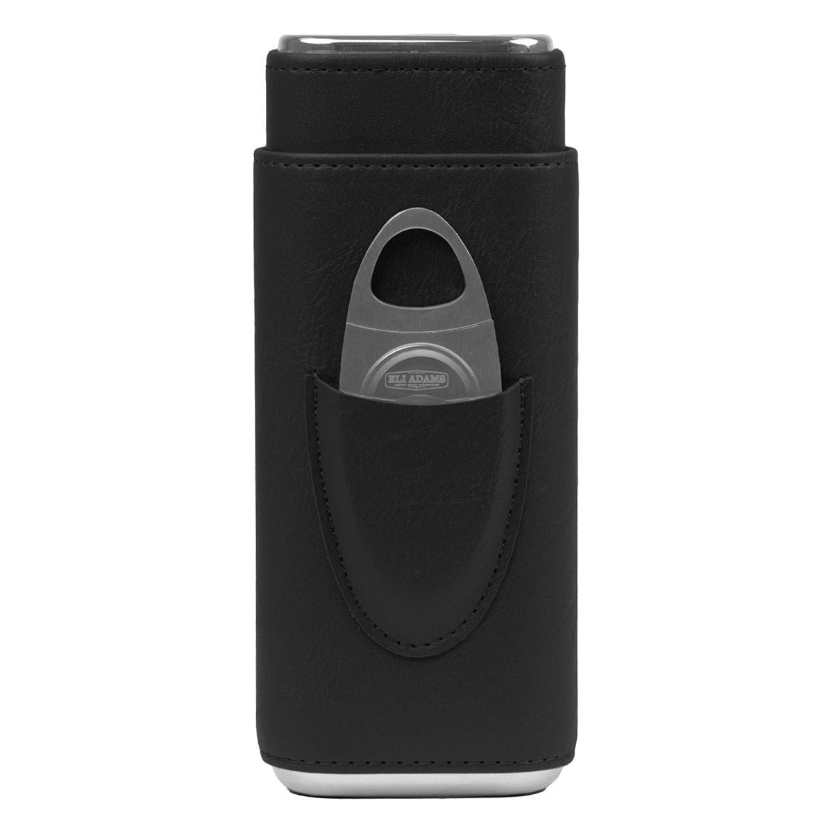 Black Flat Pattern Leather Cigar Carry Case for 3 Cigars