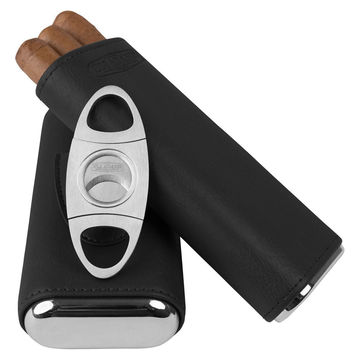Black Flat Pattern Leather Cigar Carry Case for 3 Cigars