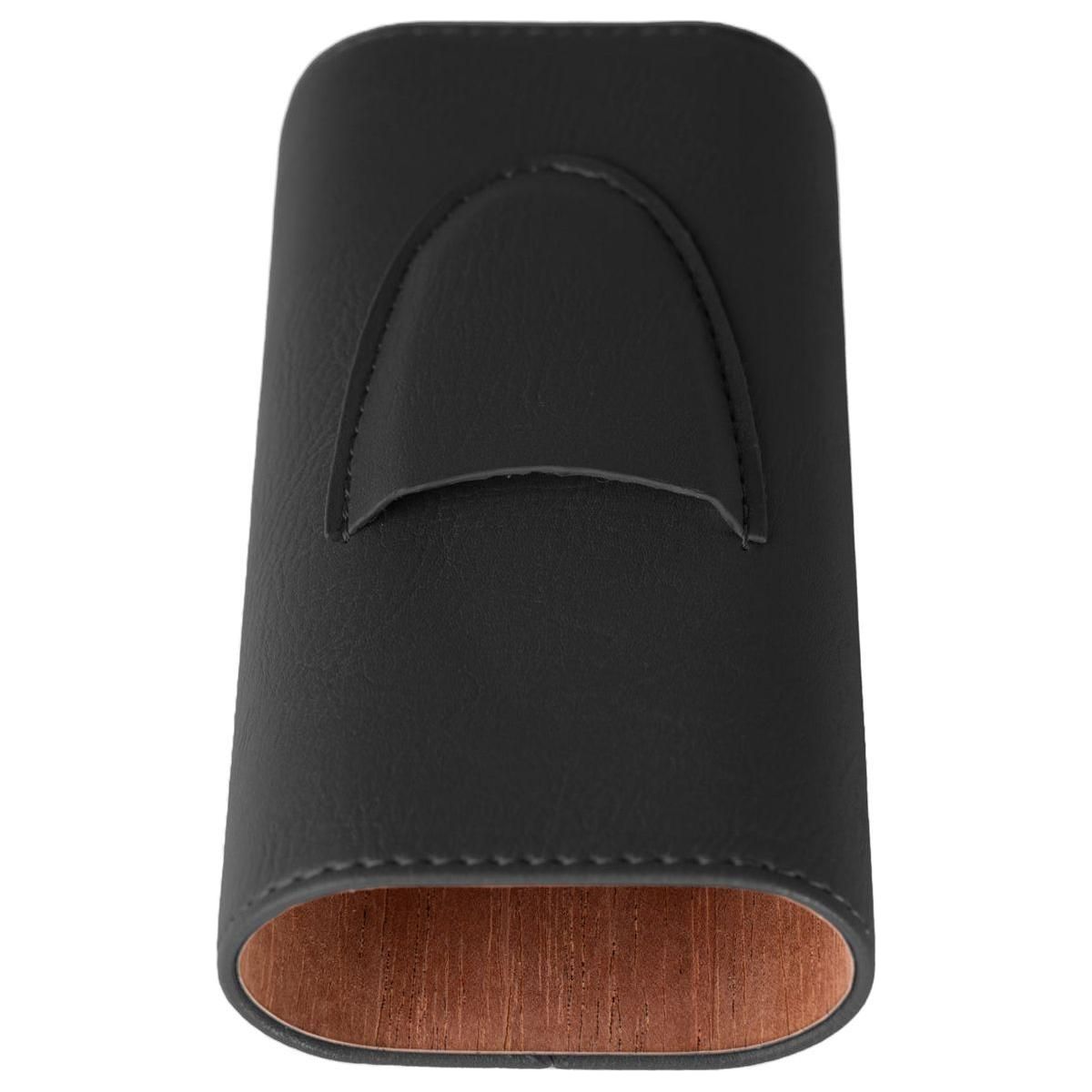 Black Flat Pattern Leather Cigar Carry Case for 3 Cigars