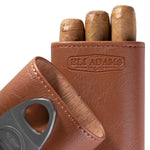 Brown Flat Pattern Leather Cigar Carry Case for 3 Cigars