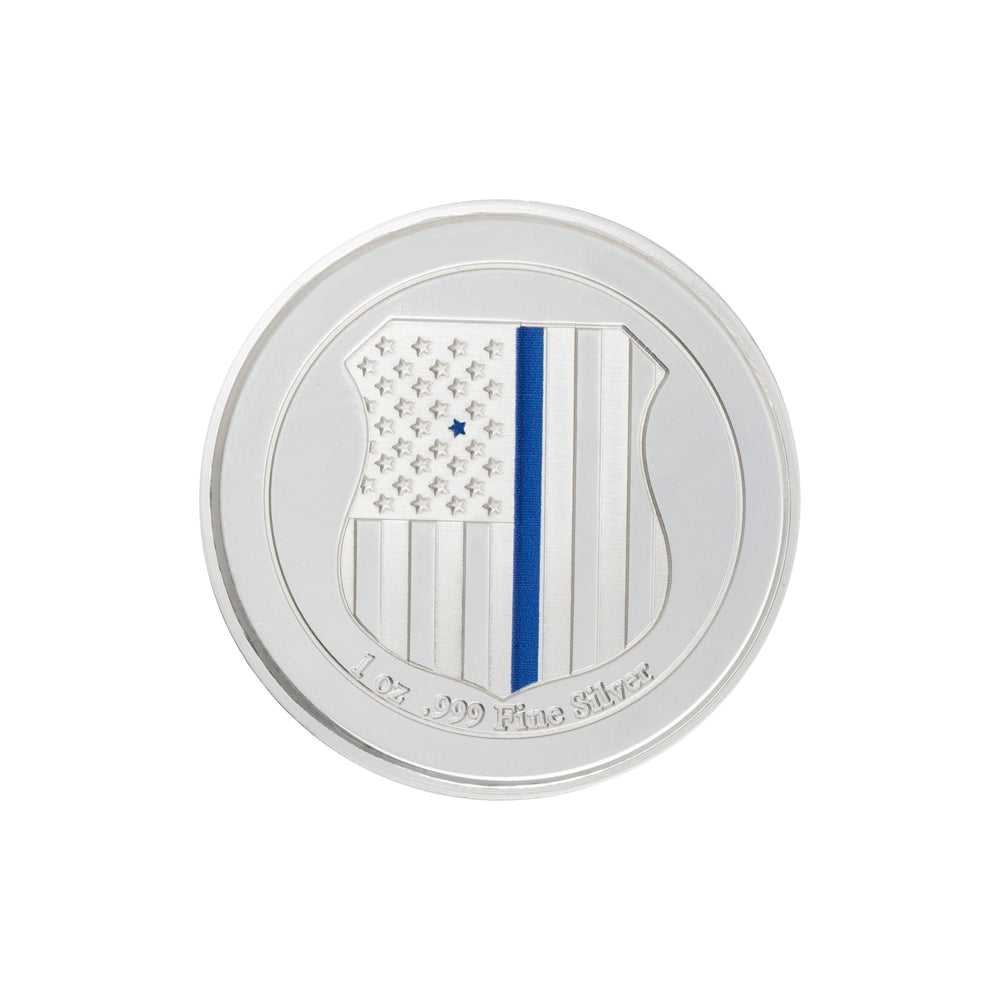 Silver Coin Blue Thin Blue Line 1oz Pure Silver Challenge Coin – ELI ADAMS JEWELERS