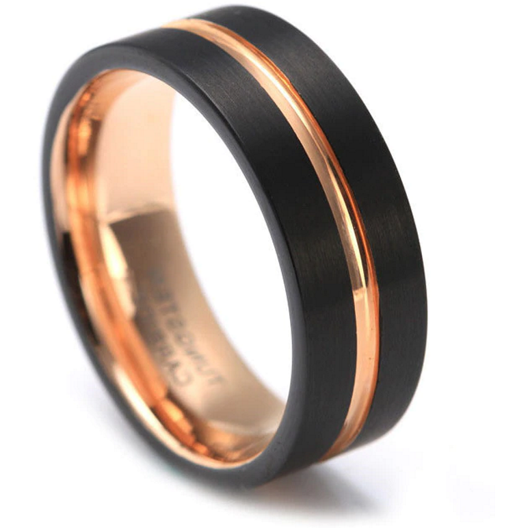 8MM Men's Black/Rose Gold Tungsten Ring