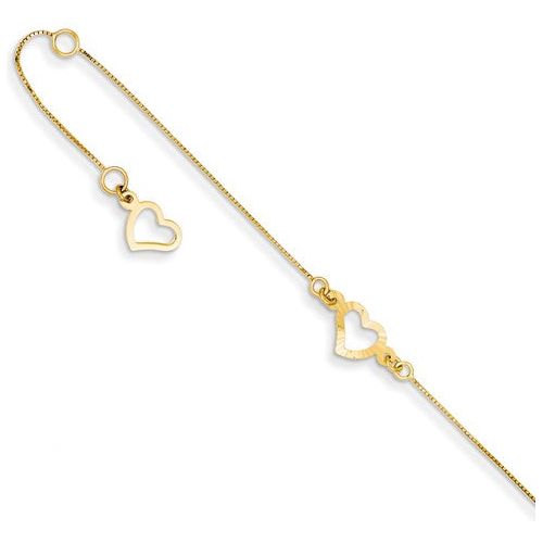 ANKQGANK157-9 14K Adjustable Fancy Heart Anklet