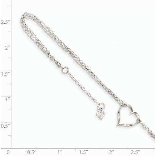 ANKQGANK174-9 14k White Gold Double Strand Heart Anklet