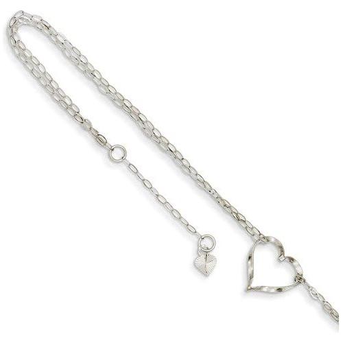 ANKQGANK174-9 14k White Gold Double Strand Heart Anklet