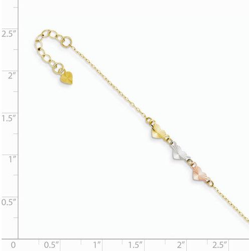 ANKQGANK175-9 14K Tri-Color Adjustable Heart Anklet