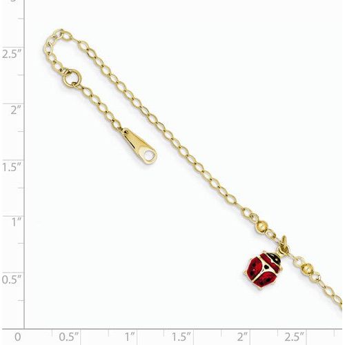 ANKQGANK197-10 14K Adjustable Enameled Ladybug Anklet