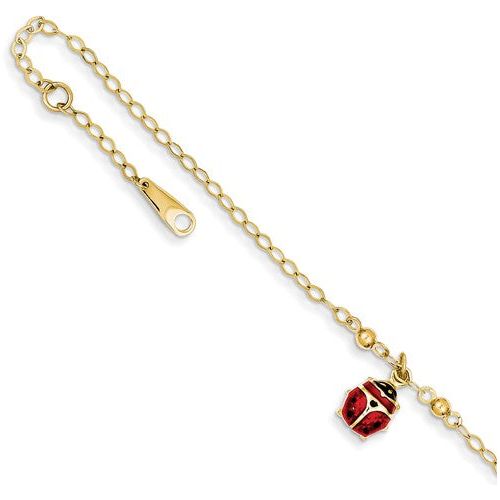 ANKQGANK197-10 14K Adjustable Enameled Ladybug Anklet