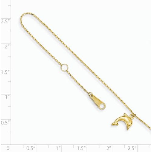 ANKQGANK231-10 14k Dolphin Charm With 1 Inch Extension Anklet
