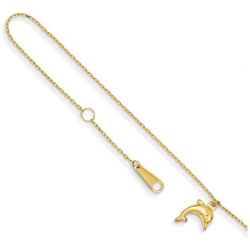 ANKQGANK231-10 14k Dolphin Charm With 1 Inch Extension Anklet