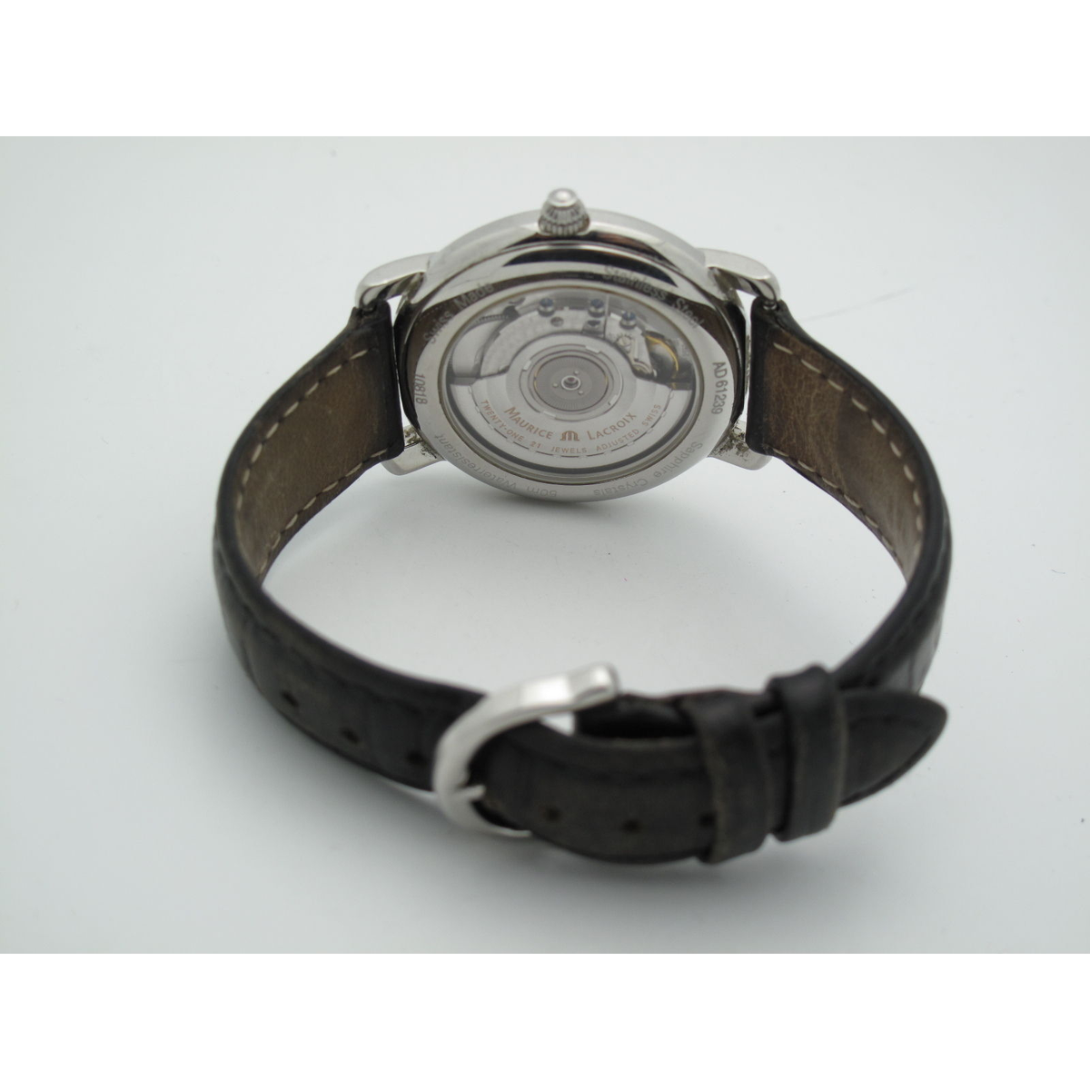 Maurice LaCroix Men's Automatic Black Dial Leather Band Date Watch AD61239
