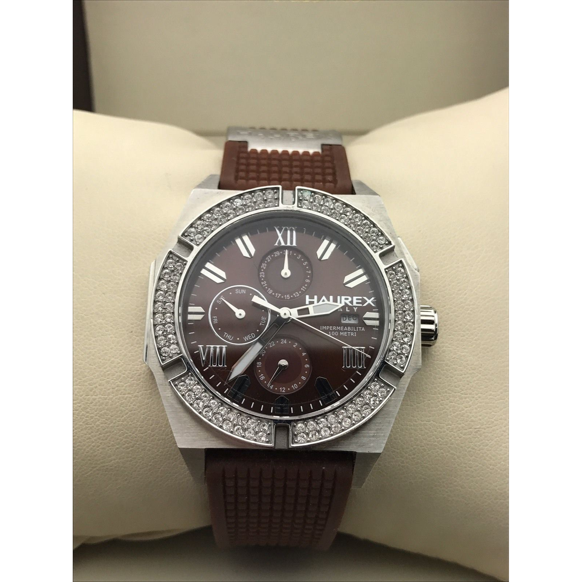 Haurex Italia Challenger Brown Dial and Rubber Chronograph Unisex Watch 1S305DMH