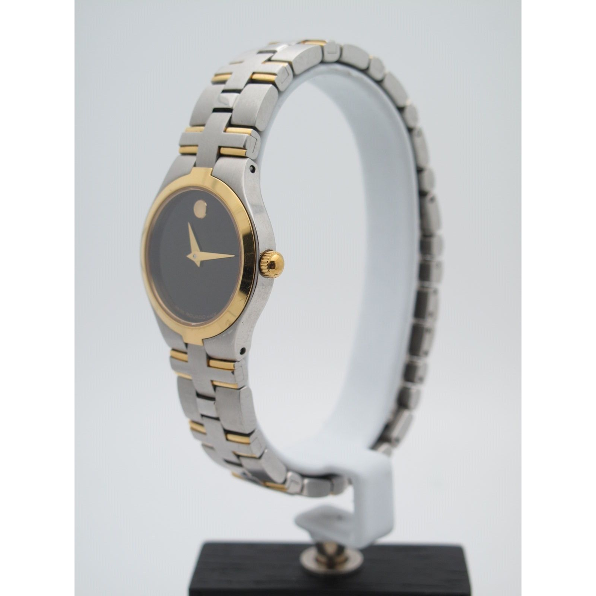 Movado Ladies Juro Black Dial Two Tone Stainless Steel Bracelet Watch 0605031