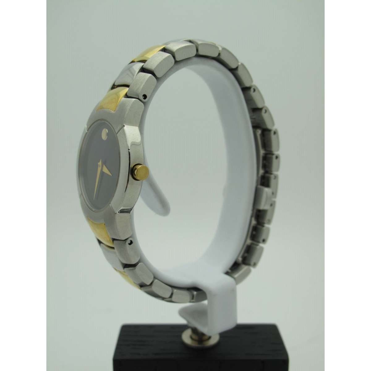 Movado Ladies Black Dial Two Tone Stainless Steel Bracelet Watch 0604871