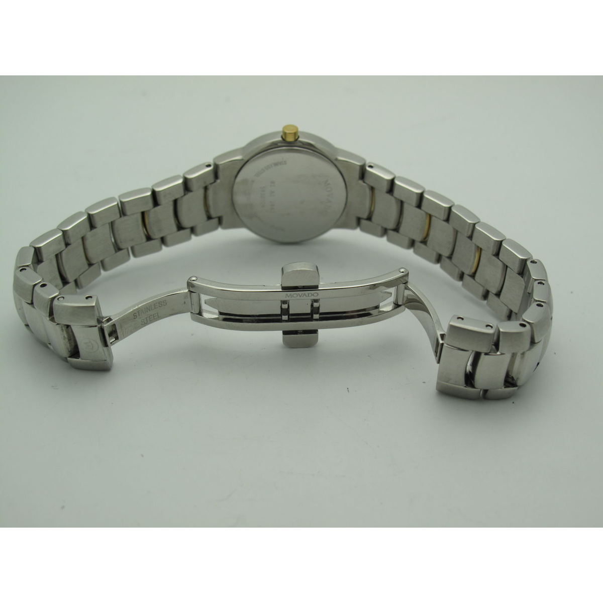 Movado Ladies Black Dial Two Tone Stainless Steel Bracelet Watch 0604871