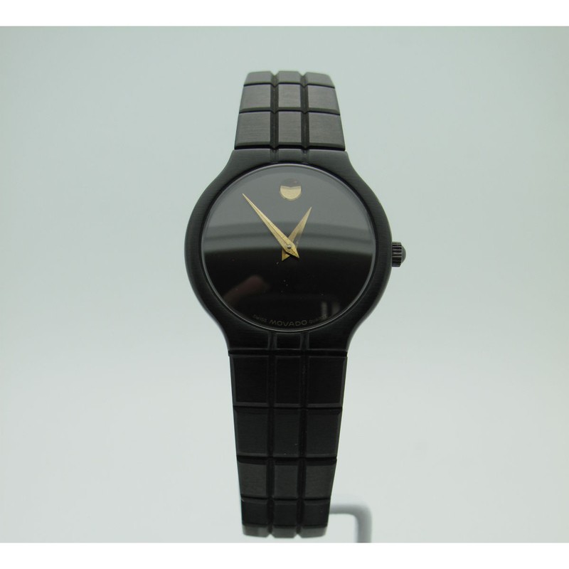 Movado Ladies Black Dial Black Stainless Steel Watch 8441820
