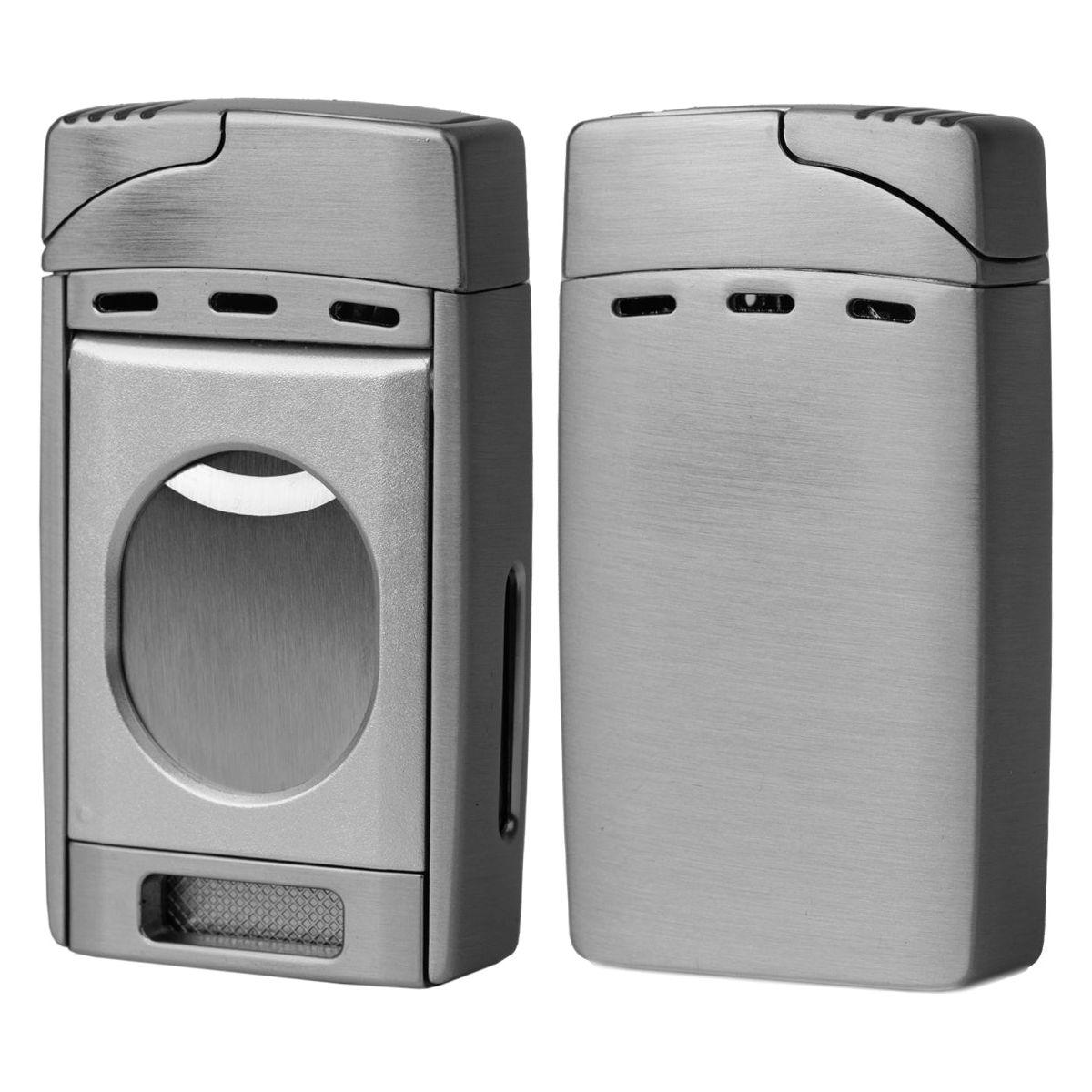 Silver Color Dual Jet Torch Lighter with Cutter Combo