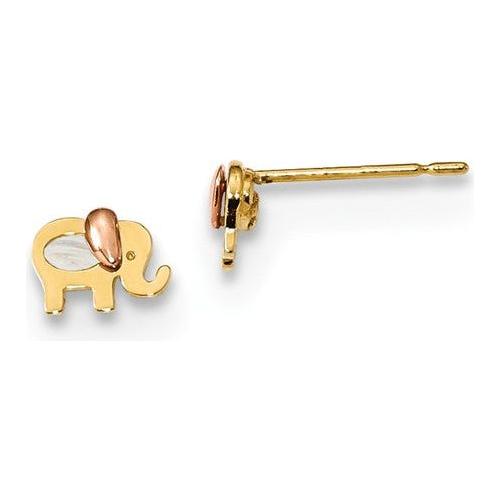 EARBBQGGK957 14k Madi K Two-Tone Childrens MOP Elephant Post Earrings