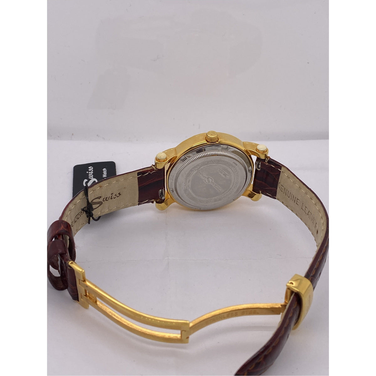 Techno Swiss Ladies Gold Dial Floating Charms Brown Leather Strap Watch TSM-1010