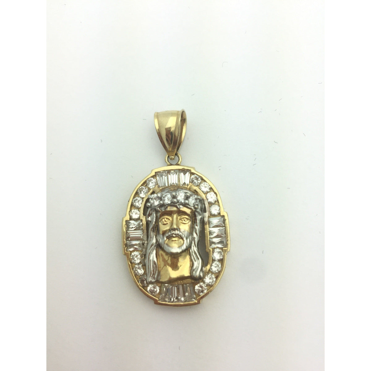 14K Two Toned Jesus Pendant with Crystals CHAR014