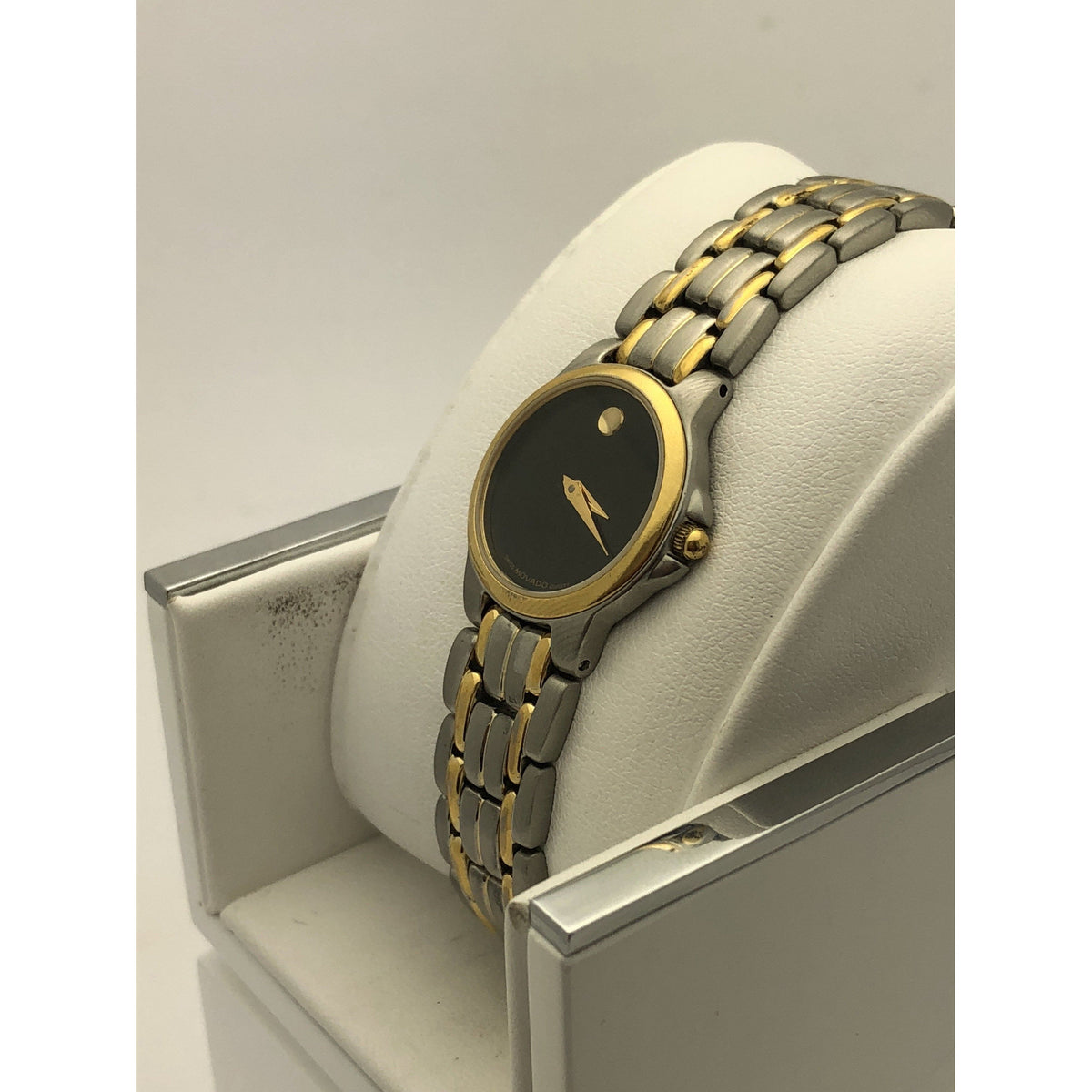 Movado Ladies Black Dial Two Tone Stainless Steel Bracelet Watch 0690764
