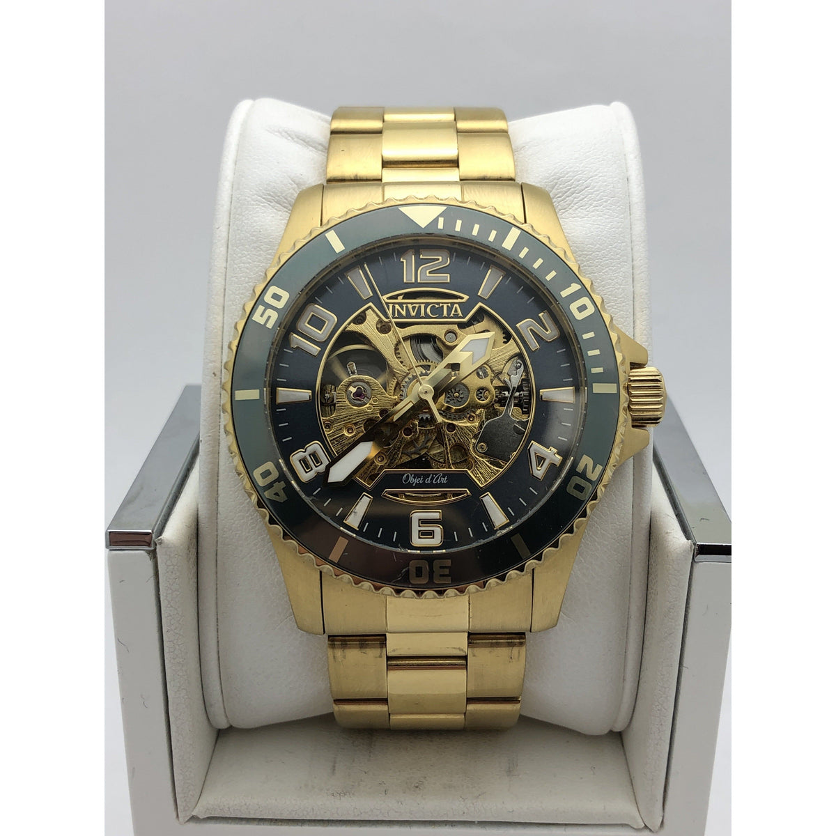 Invicta Mens Gold/Gray Tone Skeleton Dial Gold Tone Stainless Steel Watch 22604